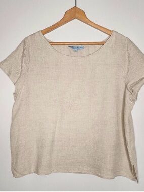 ANTONIO MELANI Cream Short Sleeve Linen Blend Tee